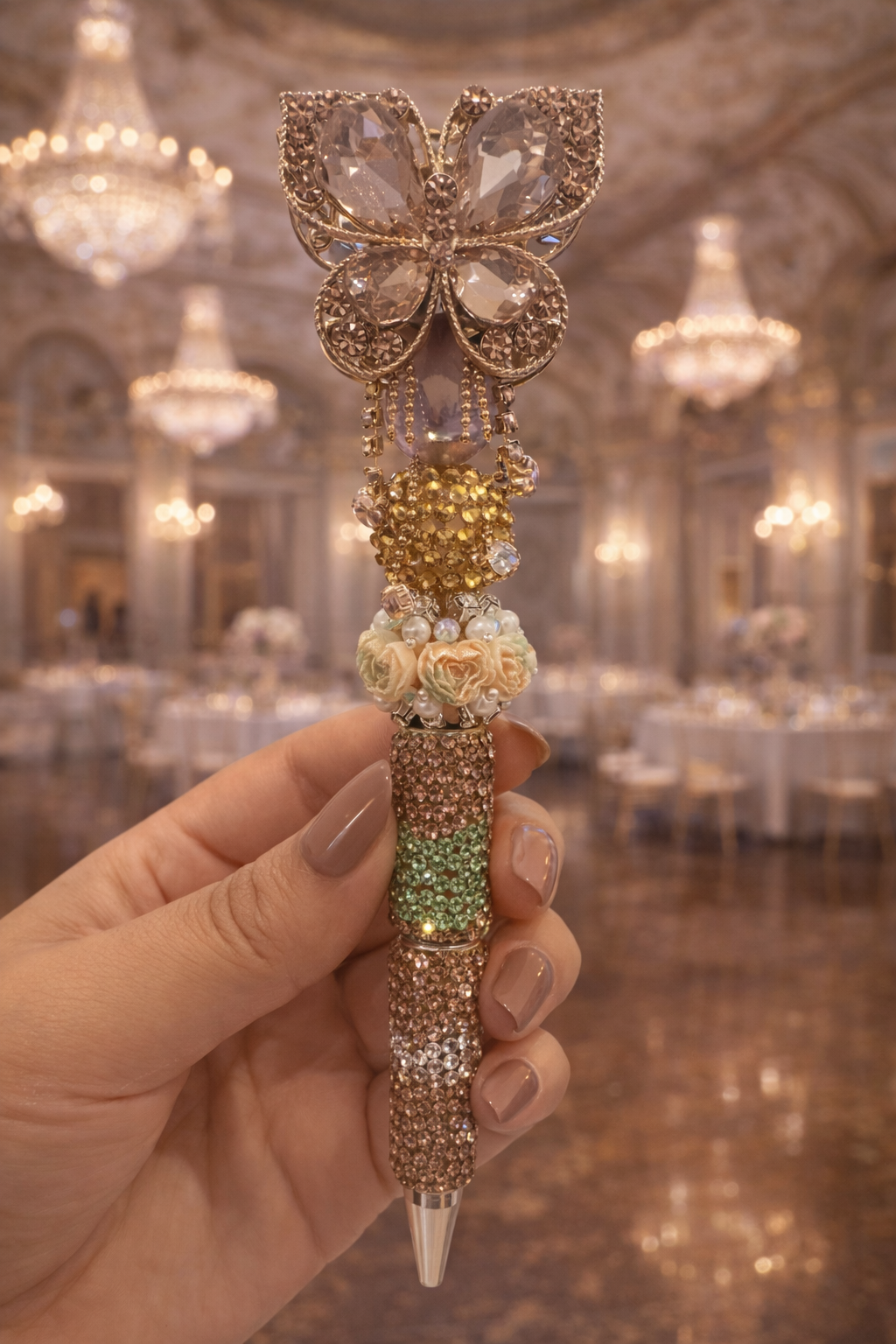 Golden Butterfly Luxury Pen in a Royal Ballroom ✨🦋