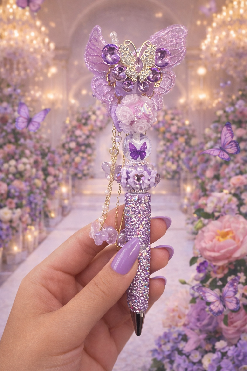 Enchanted Butterfly Ballroom Luxury Beaded Pen 💜🦋