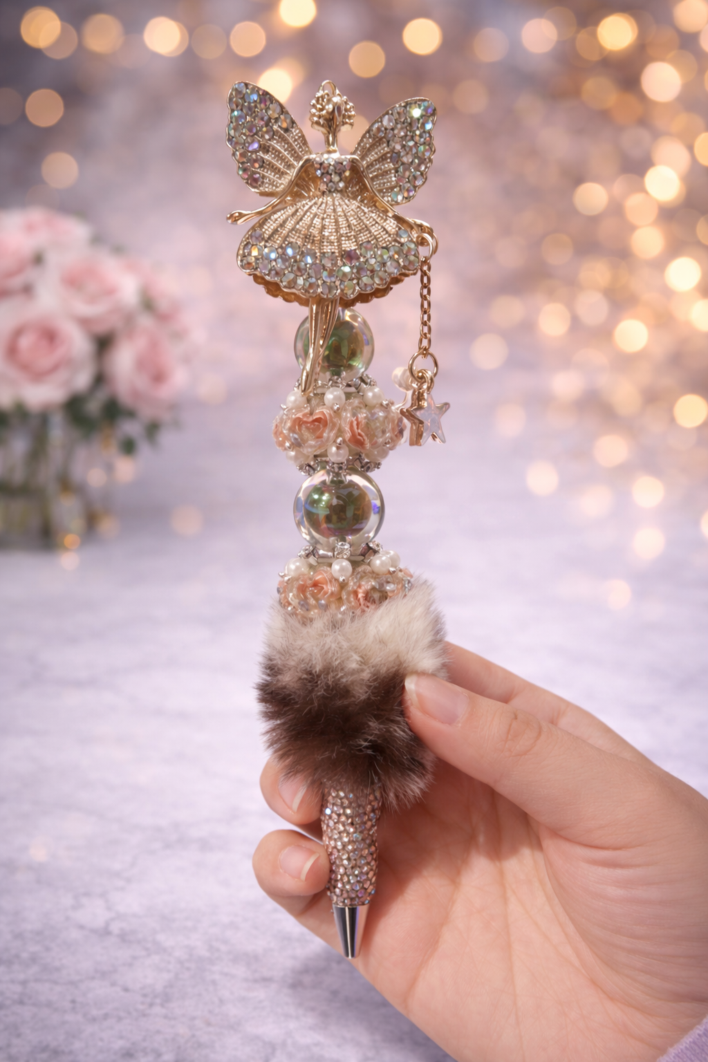 Luxury Brown Fairy Rhinestone Beaded Pen