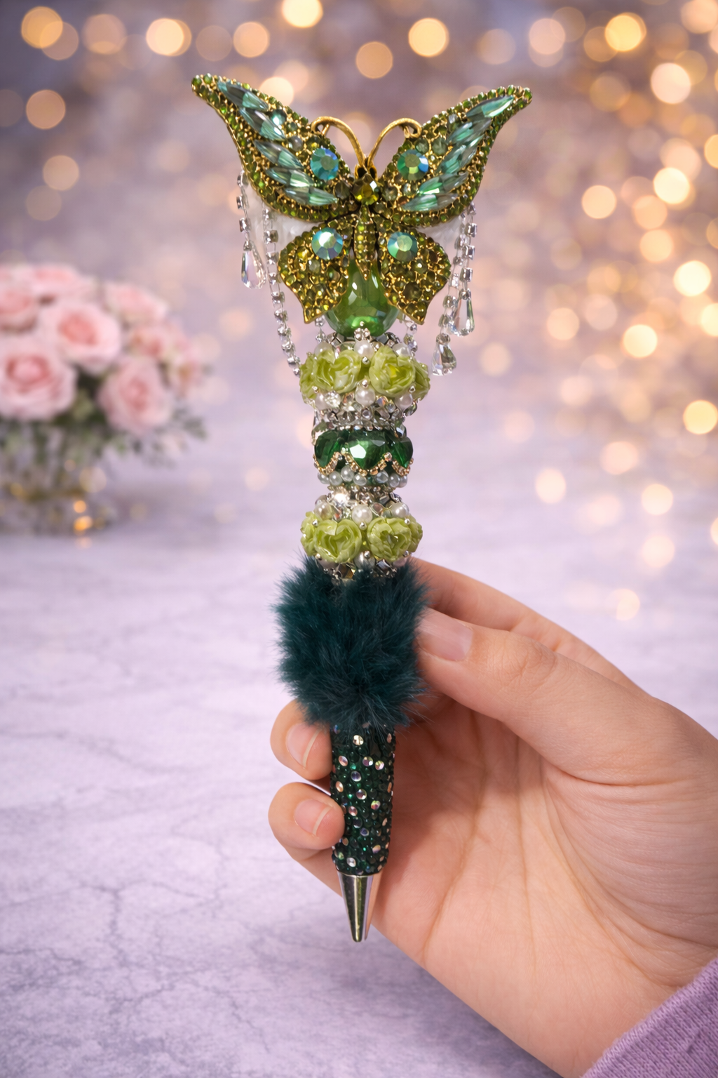 Luxury Green Butterfly Beaded Pen