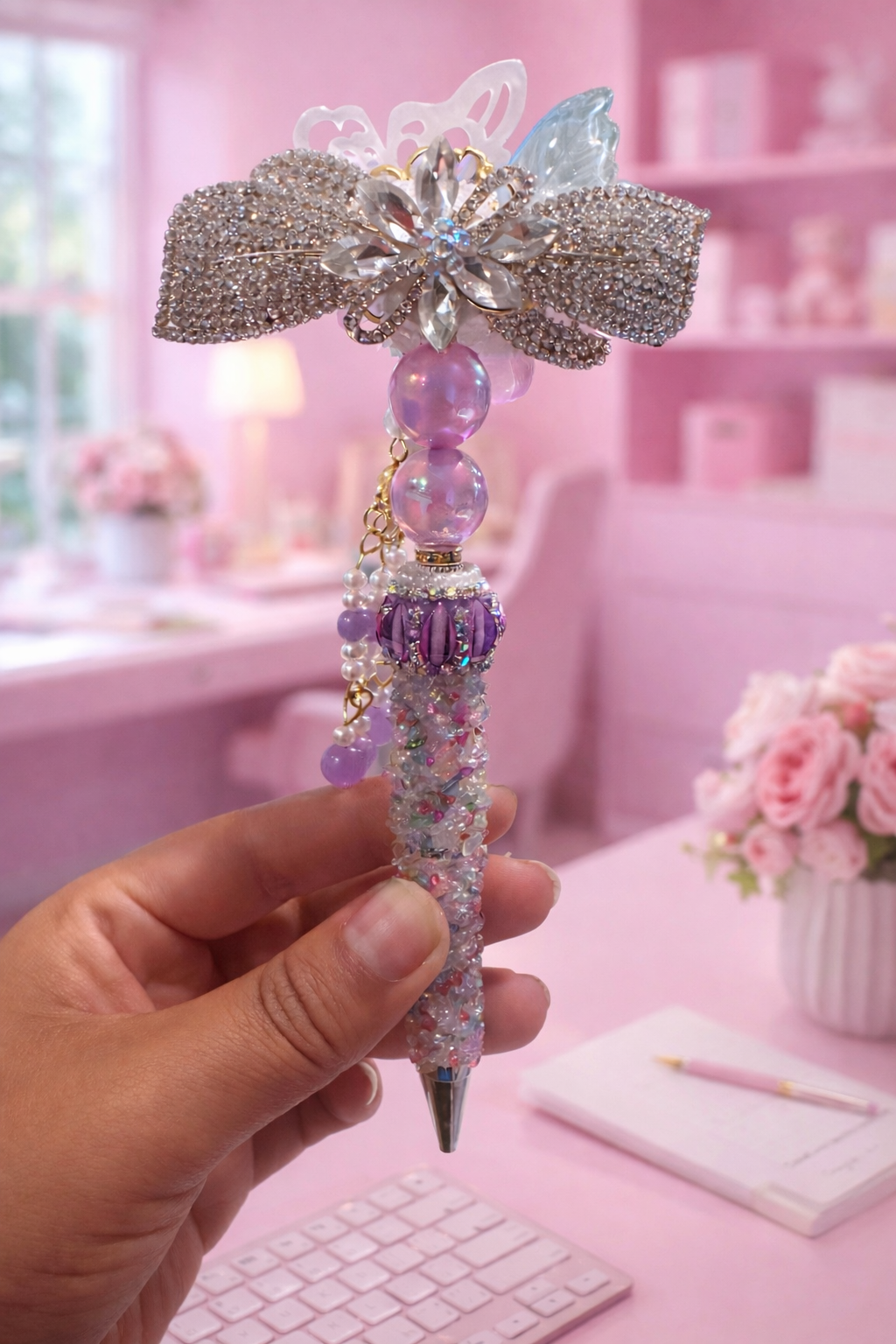Floral Butterfly Beaded Pen