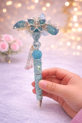 Elegant Aqua Floral Crystal Beaded Pen