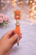Peach Teddy Bear Beaded Pen