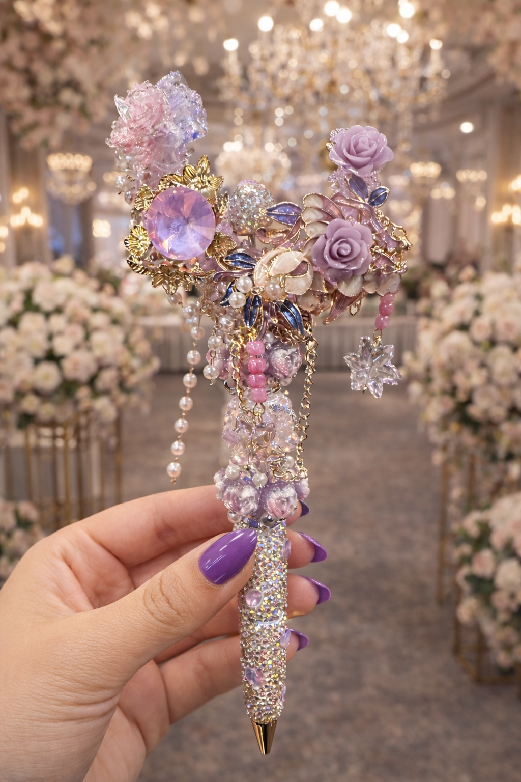 Enchanted Lavender Bloom Luxury Beaded Pen 💜