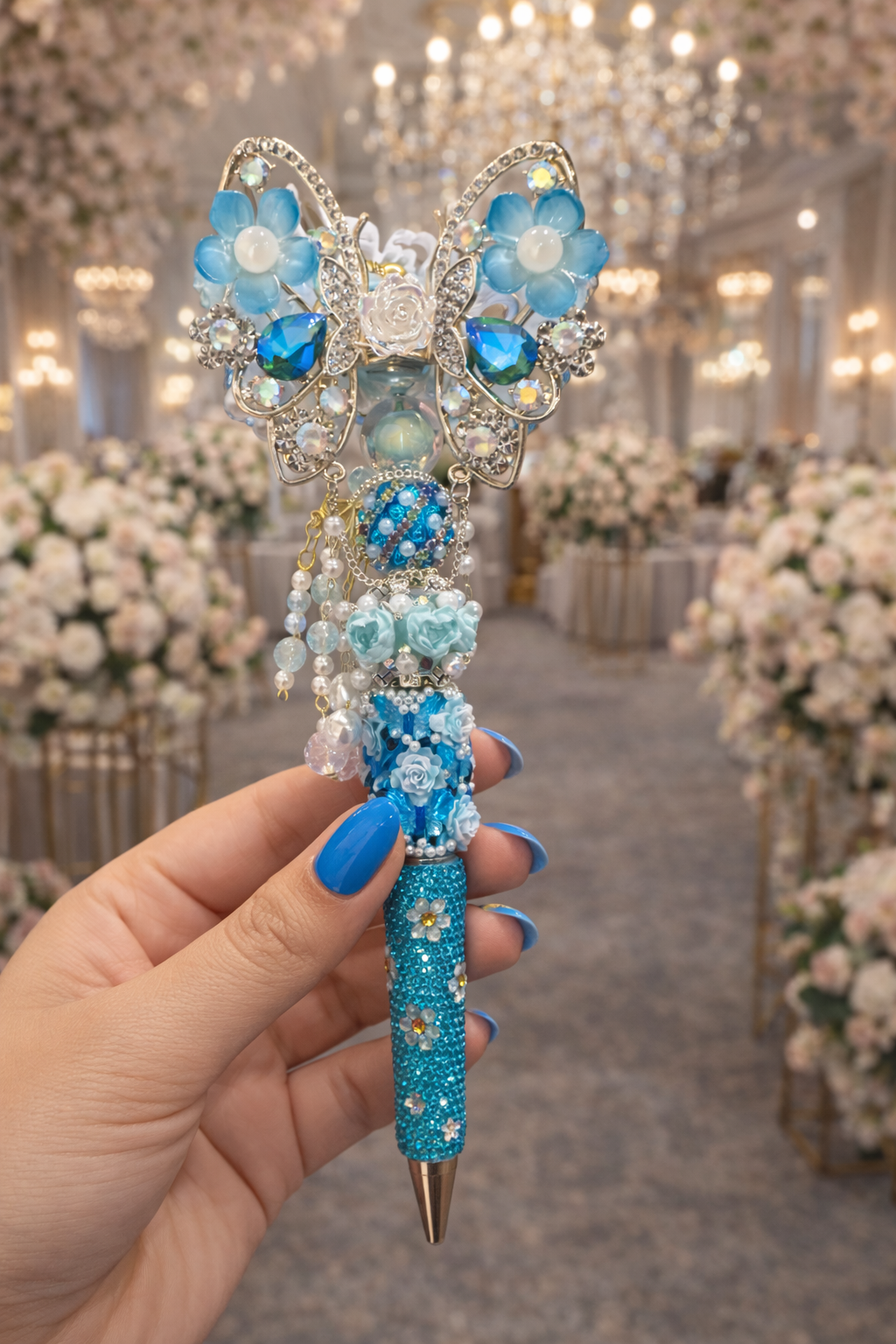 Royal Blue Butterfly Bloom Luxury Beaded Pen