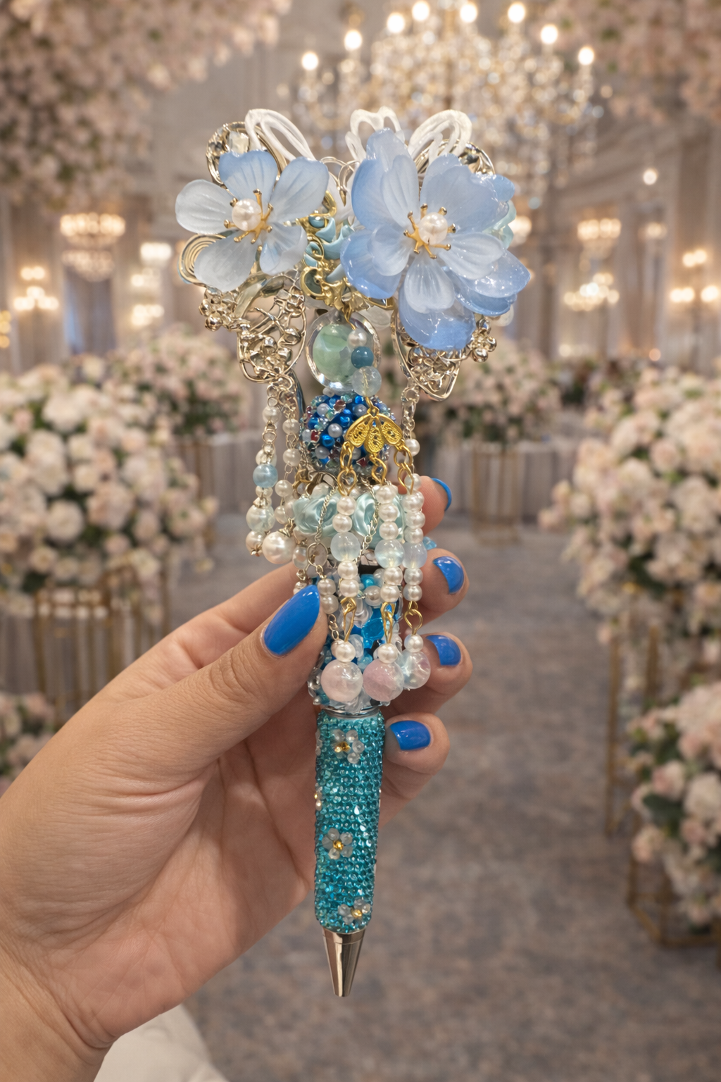 Royal Blue Butterfly Bloom Luxury Beaded Pen