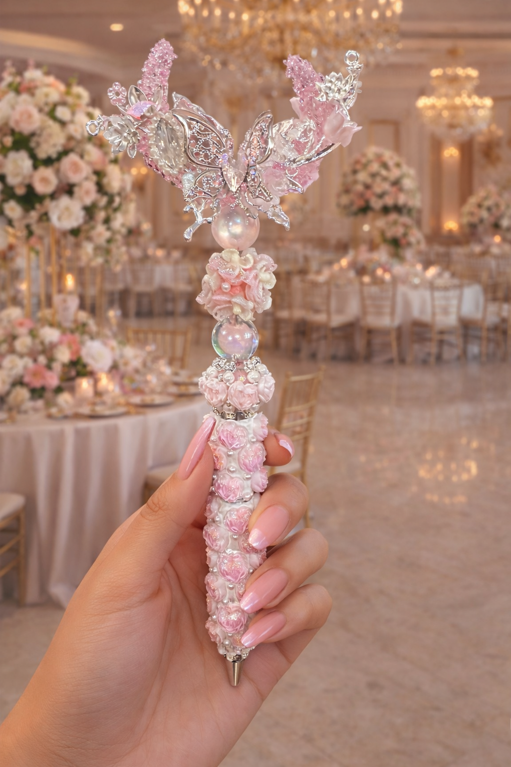 Blush Butterfly Luxe Beaded Pen