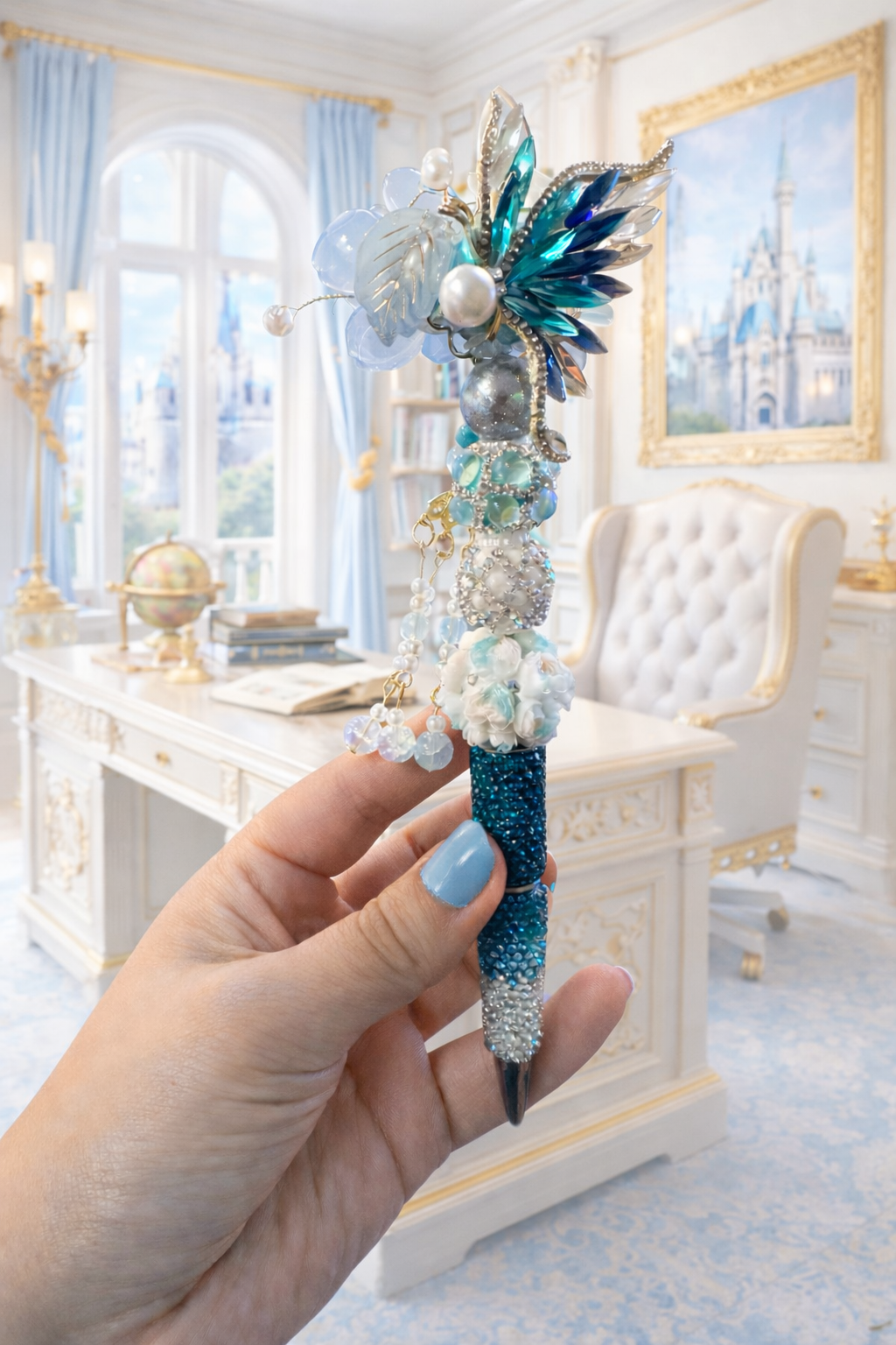 Luxury Blue Floral Beaded Pen