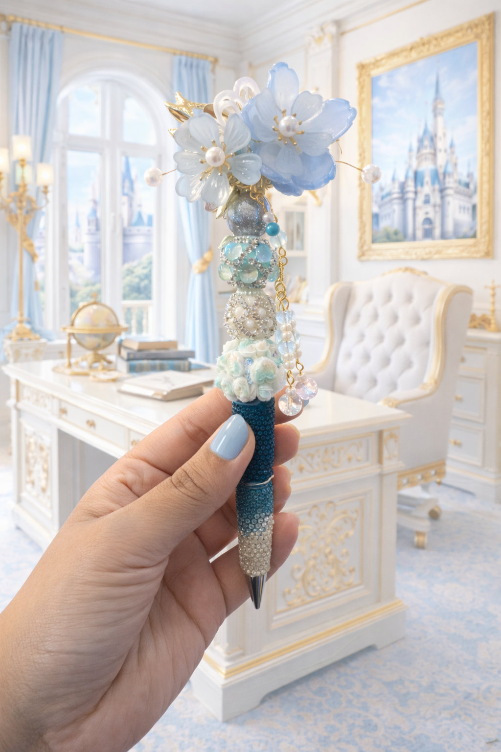 Luxury Blue Floral Beaded Pen