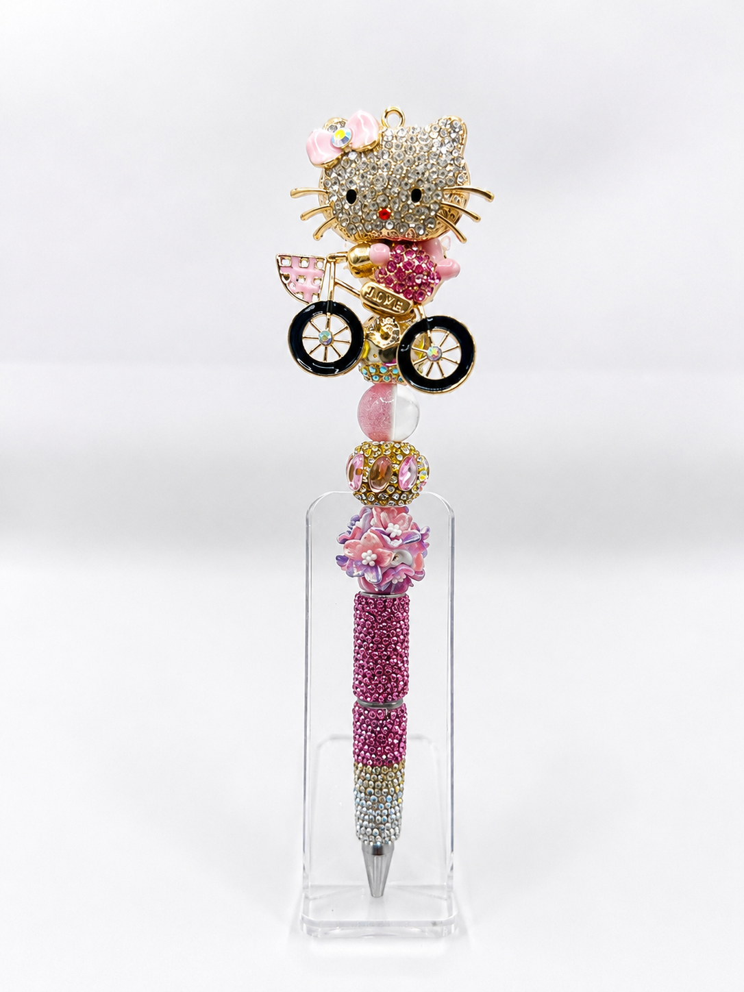 Pink Bicycle Kitty Beaded Pen