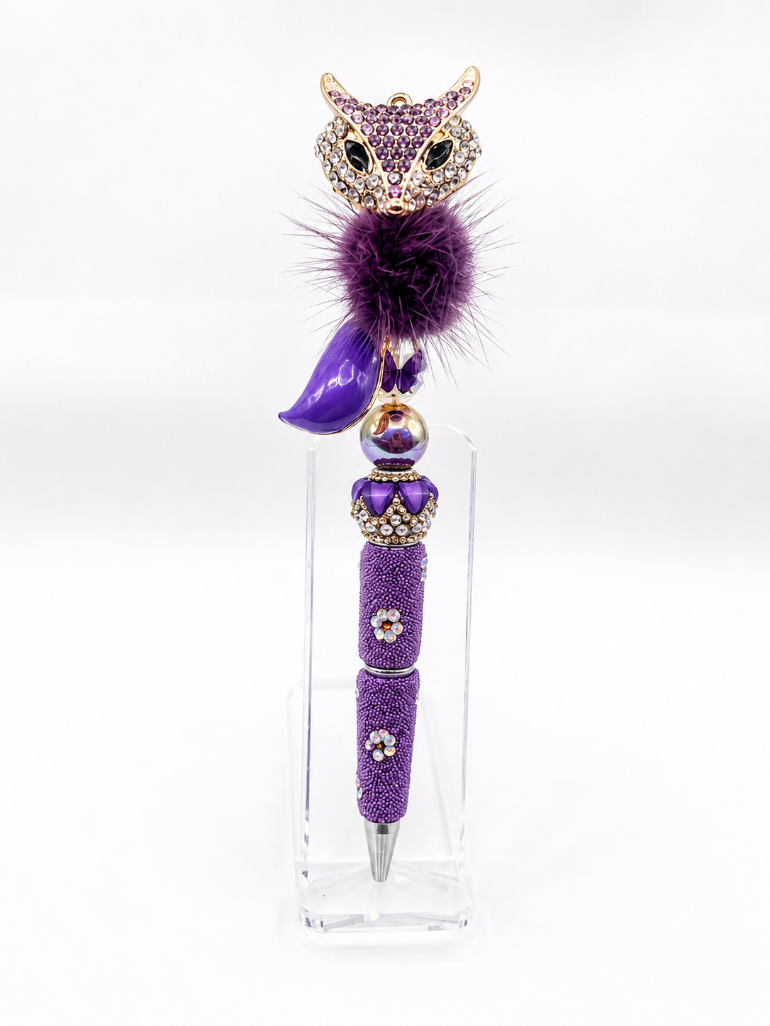 ✨ Enchanted Purple Fox Beaded Pen 💜