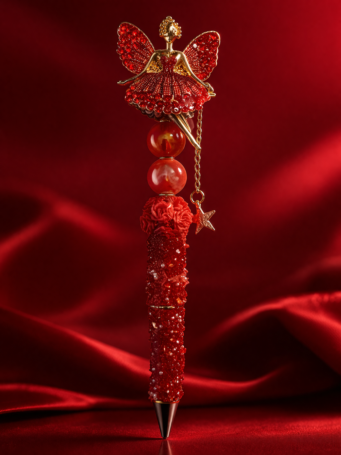Elegant Crimson Fairy Beaded Pen ✨❤️